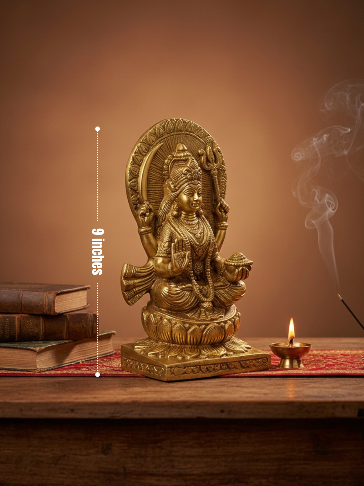 Santoshi Maa Brass Idol Gold Finish Handcrafted Pure Brass Goddess Santoshi Puja Murti for Home Mandir