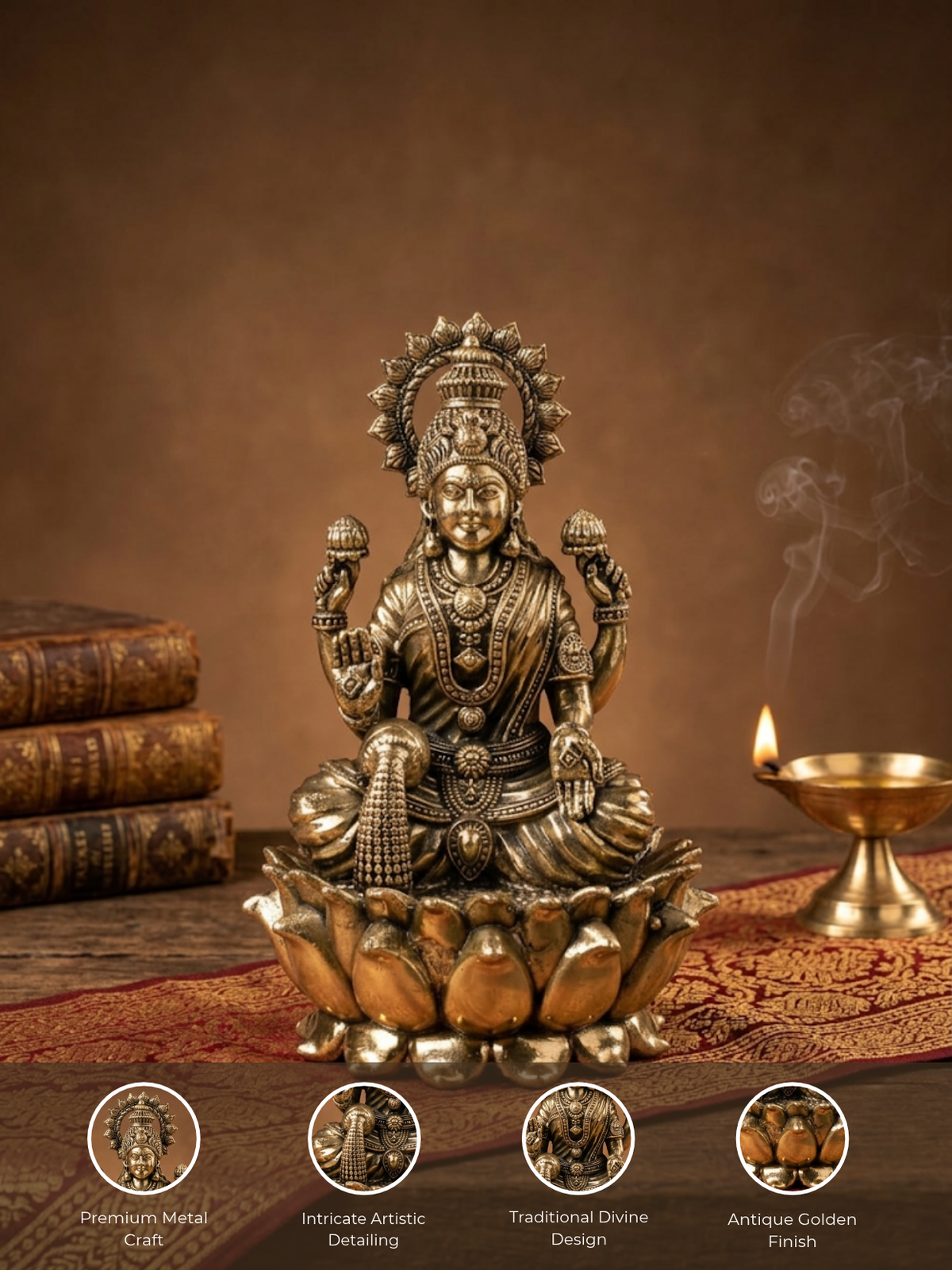Goddess Lakshmi on Lotus Ashtadhatu Idol Kamal Lakshmi Energised Murti