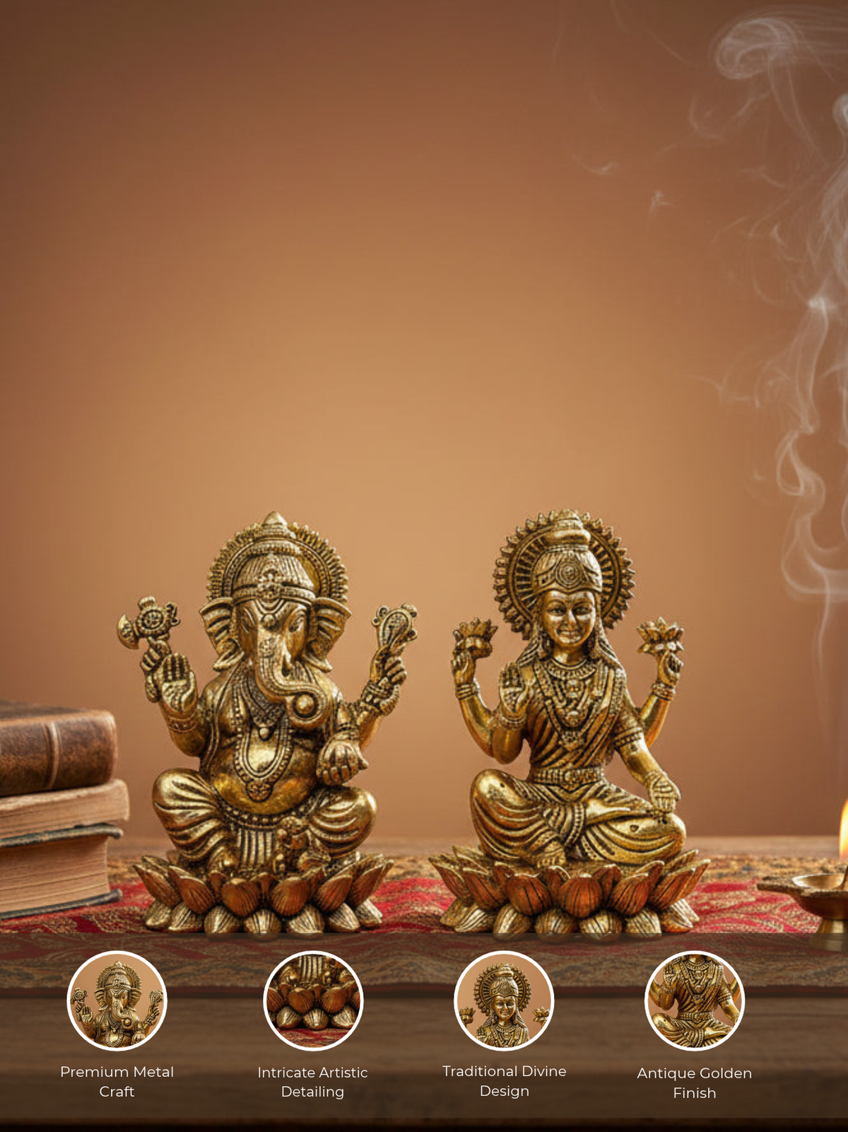 Kamal Ganesh Lakshmi Ashtadhatu Idols Set Energised Lotus Ganesha Lakshmi Murti for Diwali Puja