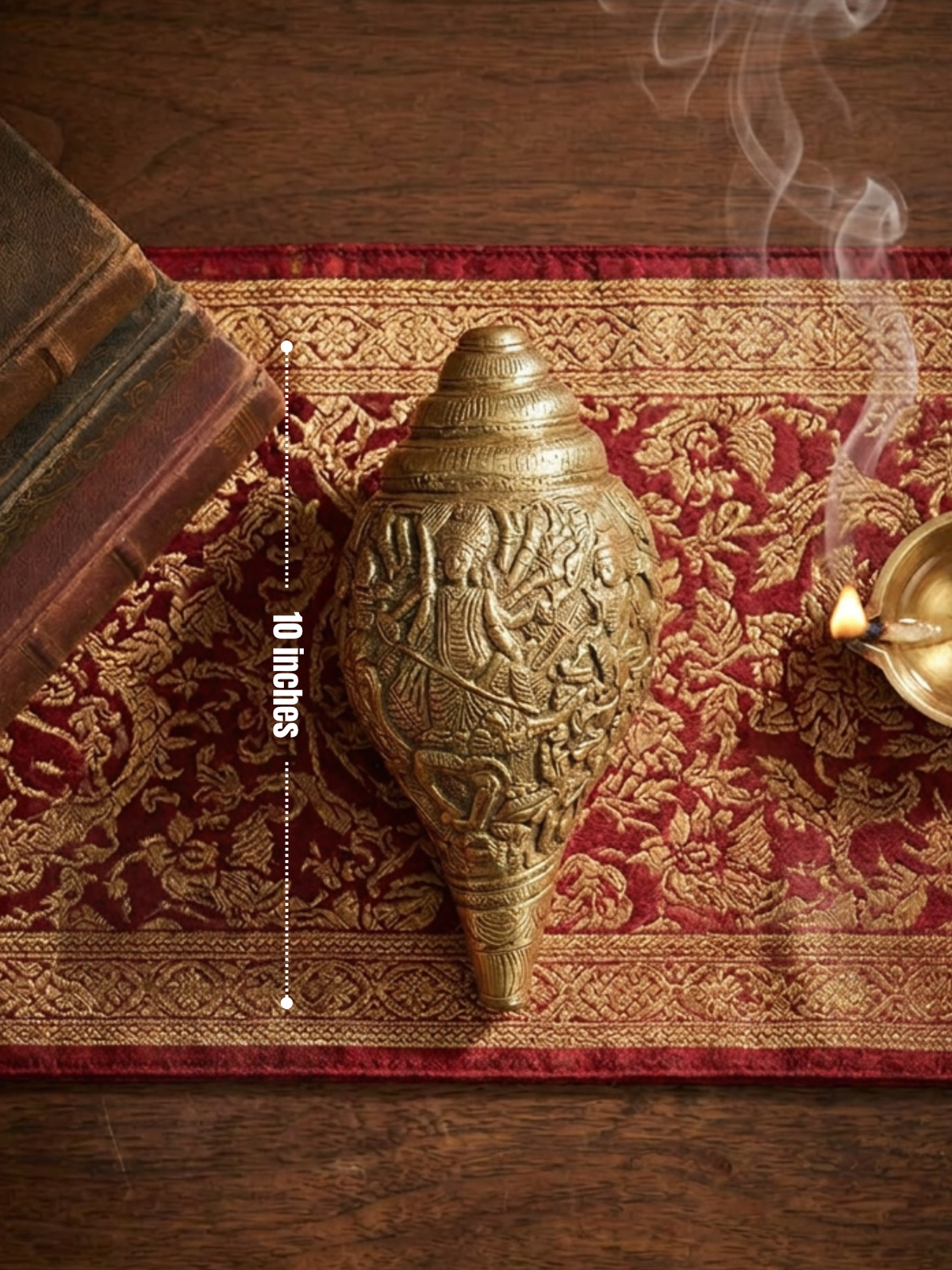 Hanging Mahishasurmardini Brass Shankh 10 Inch Pure Brass Sacred Conch Shell Idol for Home Temple