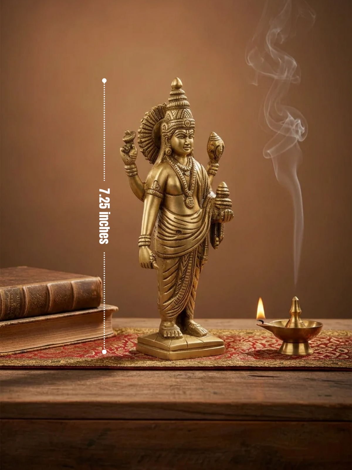 Lord Dhanvantari Brass Statue 7.25 Inch Handcrafted God of Ayurveda and Health Idol for Home Puja and Wellness Spaces