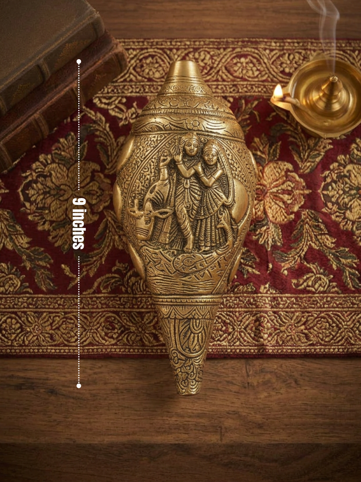 Brass Radha Krishna Shankh Sacred Conch Shell Idol for Puja and Home Decor