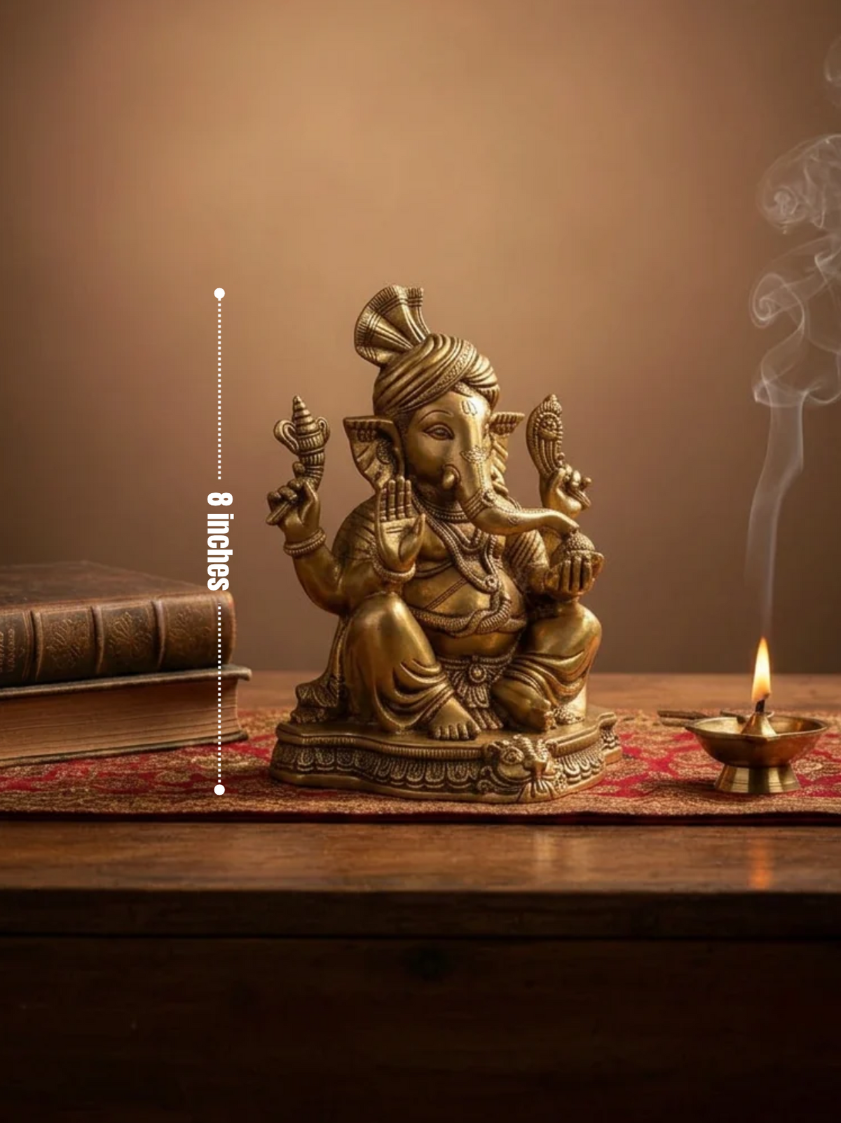 Pagdi Ganesh Brass Murti 8 Inch Handcrafted Maharashtrian Ganpati Idol for Home Temple Puja Room and Premium Gifting
