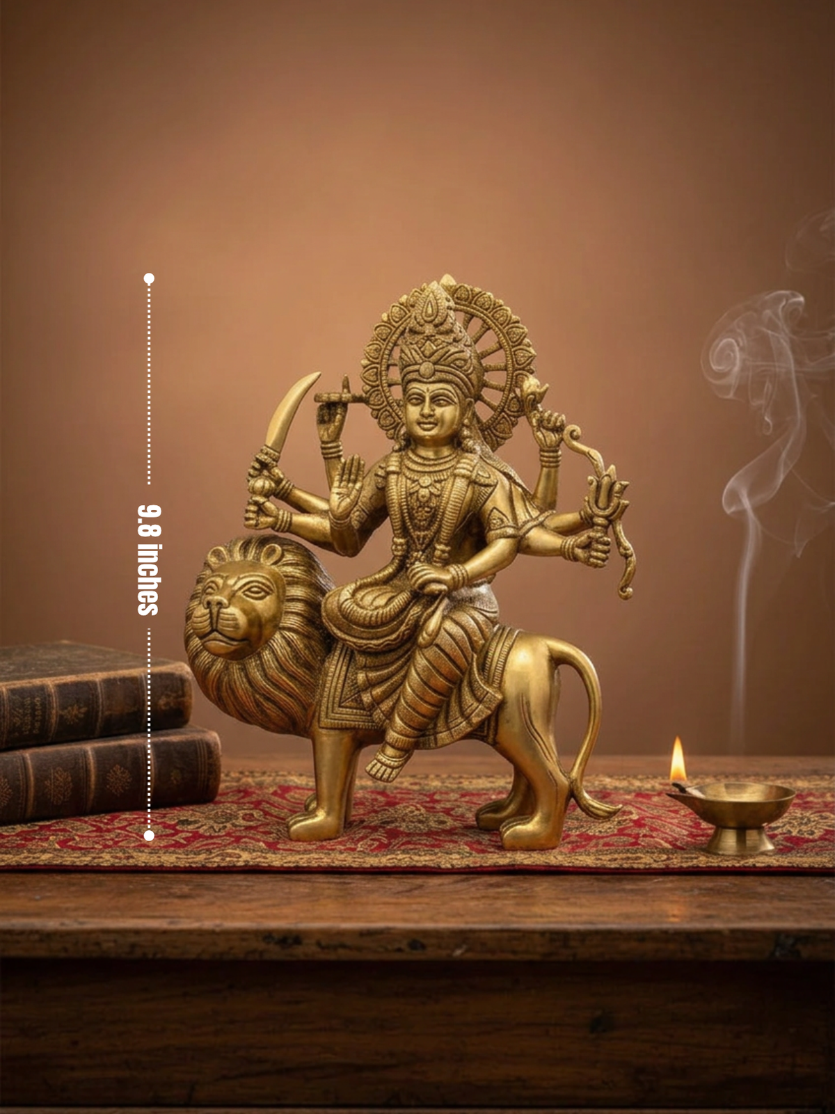 Durga Maa Sherawali Brass Statue 9.8 Inch Premium Handcrafted Idol for Home Temple