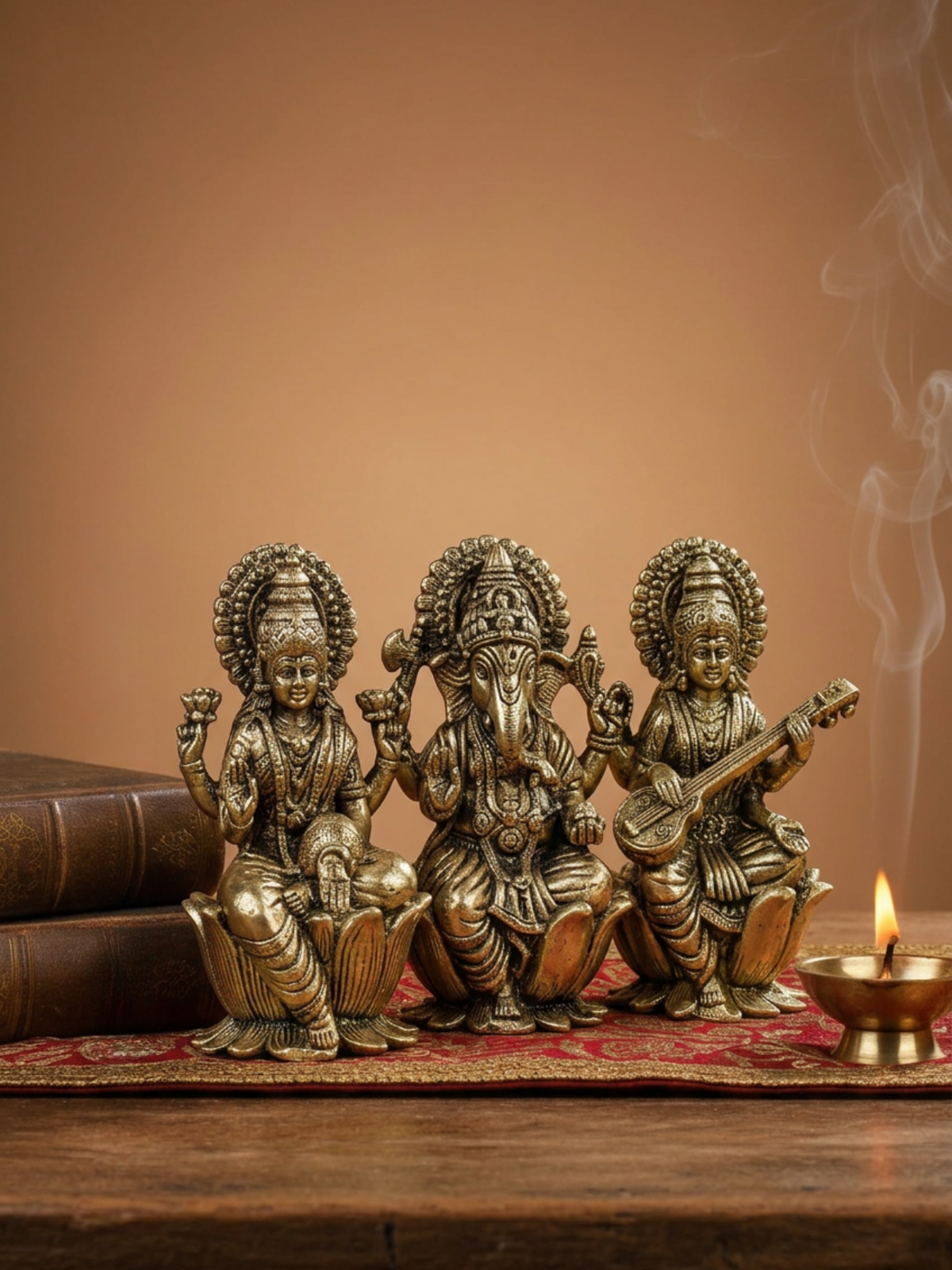 Lakshmi Ganesh Saraswati on Lotus Ashtadhatu Idols Set Energised Trio Murti