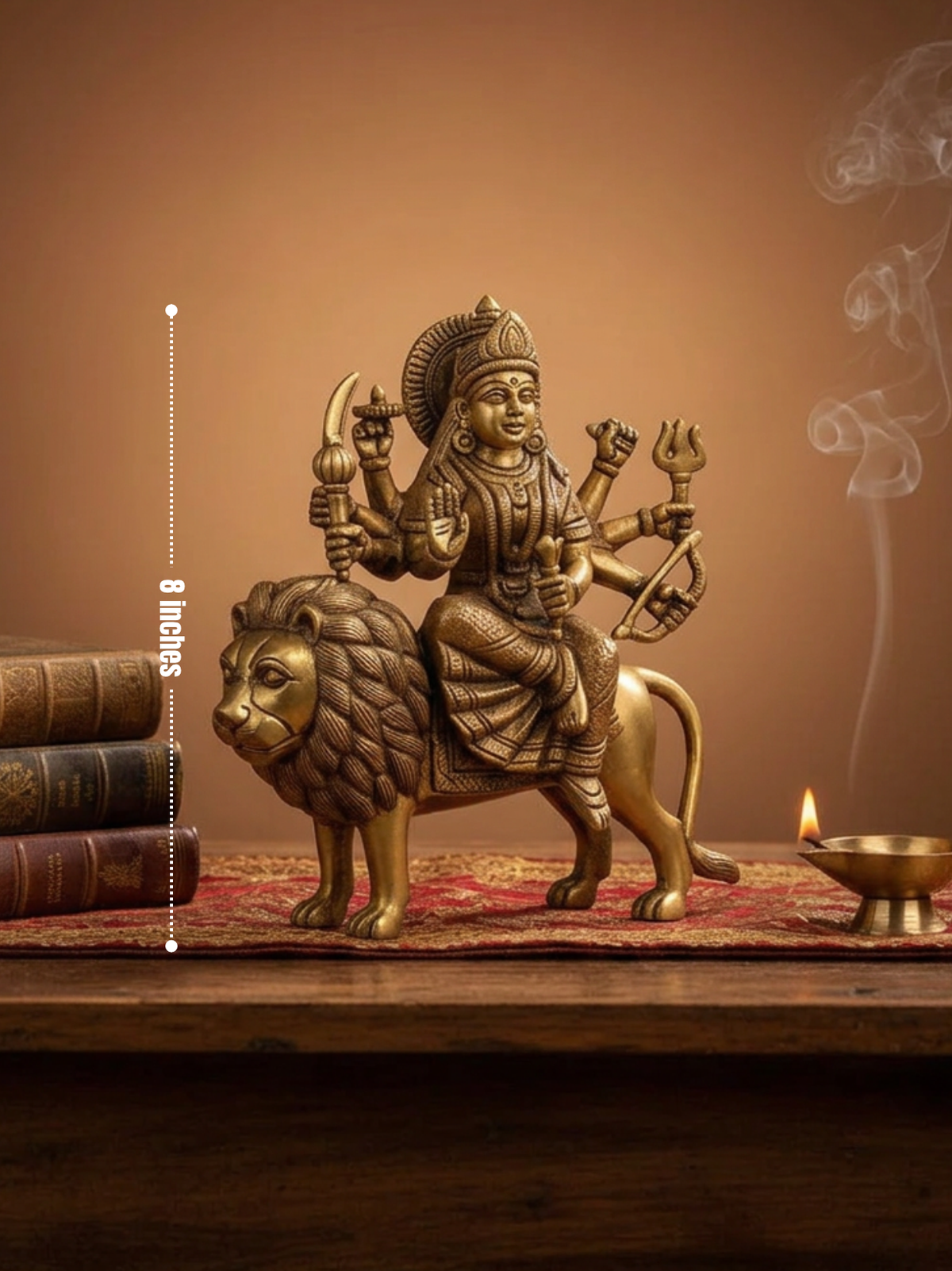 Brass Durga Murti 8 Inch Handcrafted Idol for Home Temple Puja