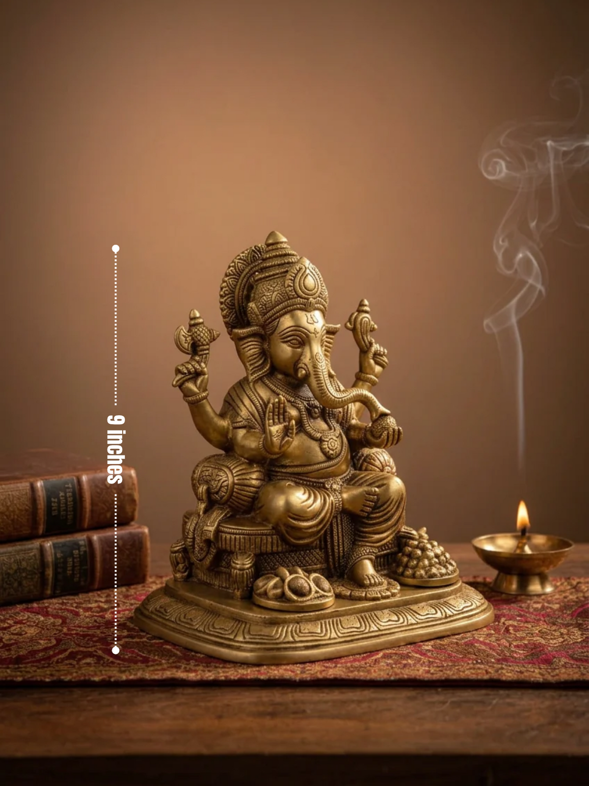 Gajanan Ganesh Brass Idol 9 Inch Heavy Handcrafted Premium Ganesha Murti for Home Temple and Corporate Gifting