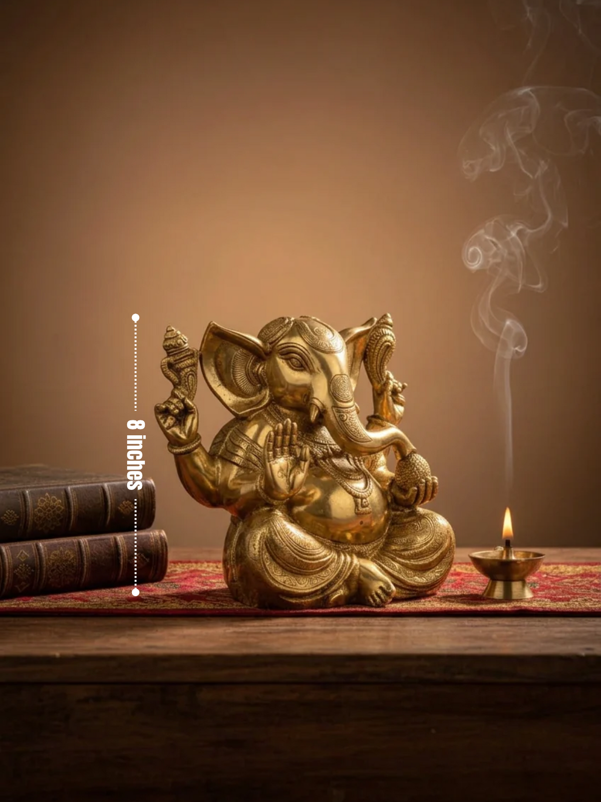 Gajakarna Ganesh Superfine Brass Idol 8 Inch Heavy Handcrafted Shining Ganesha Murti for Home Temple and Premium Gifting