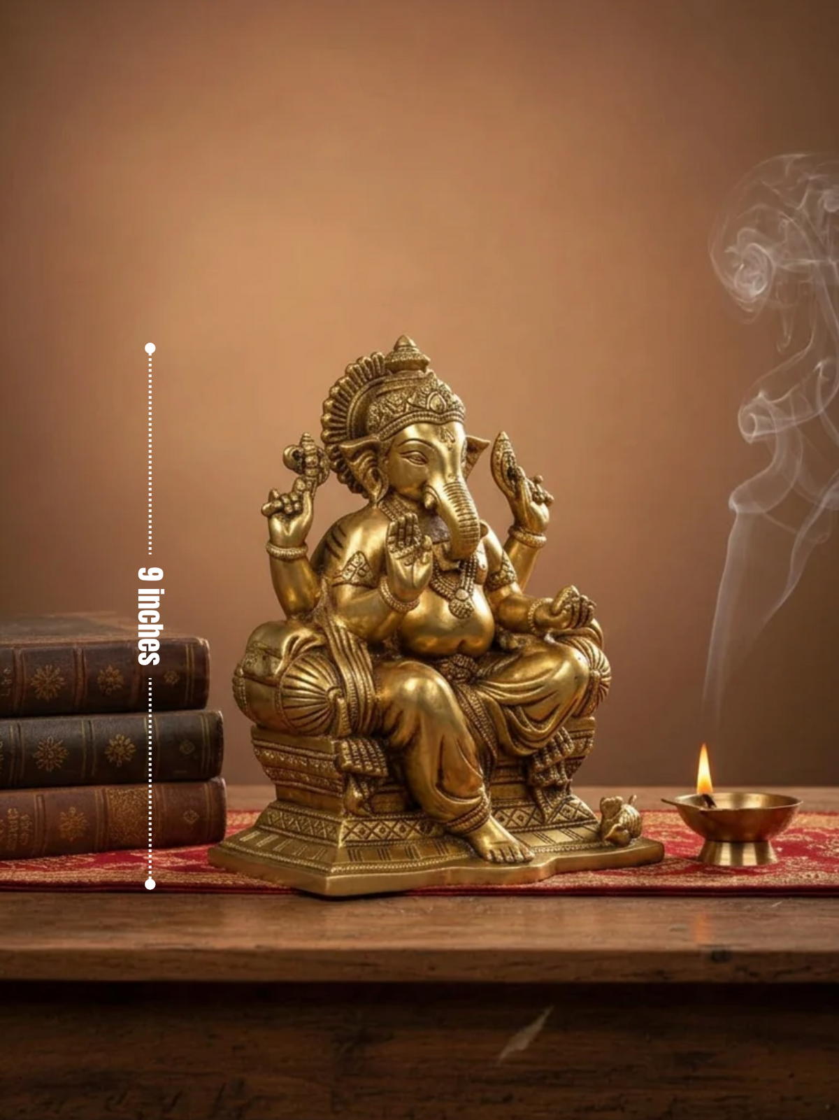 Lalitasana Pose Ganesha Brass Statue 9 Inch Handcrafted Royal Seated Ganpati Idol for Home Temple and Premium Gifting
