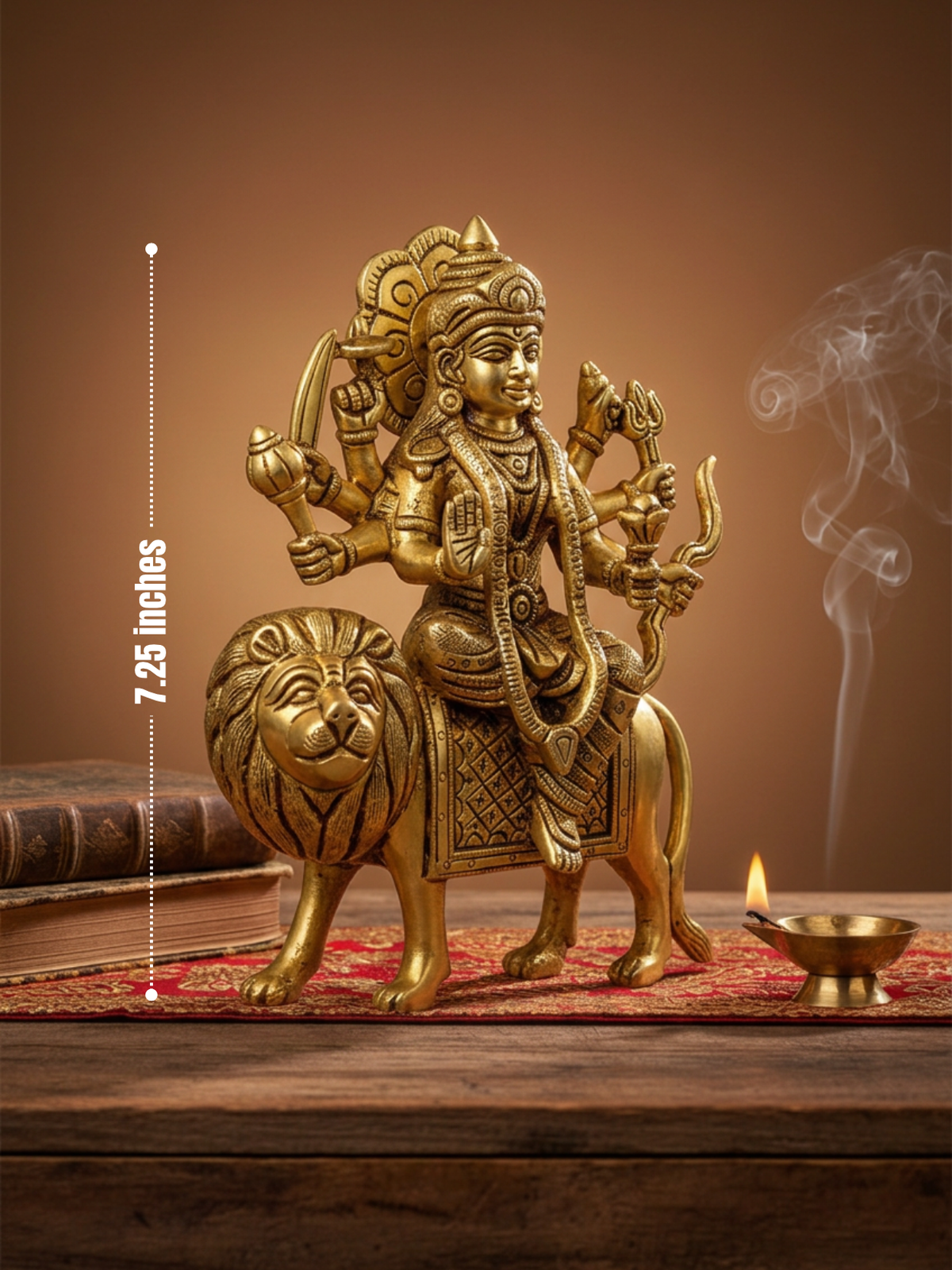 Maa Sherawali Durga Devi Brass Idol 7.25 Inch Premium Handcrafted Murti