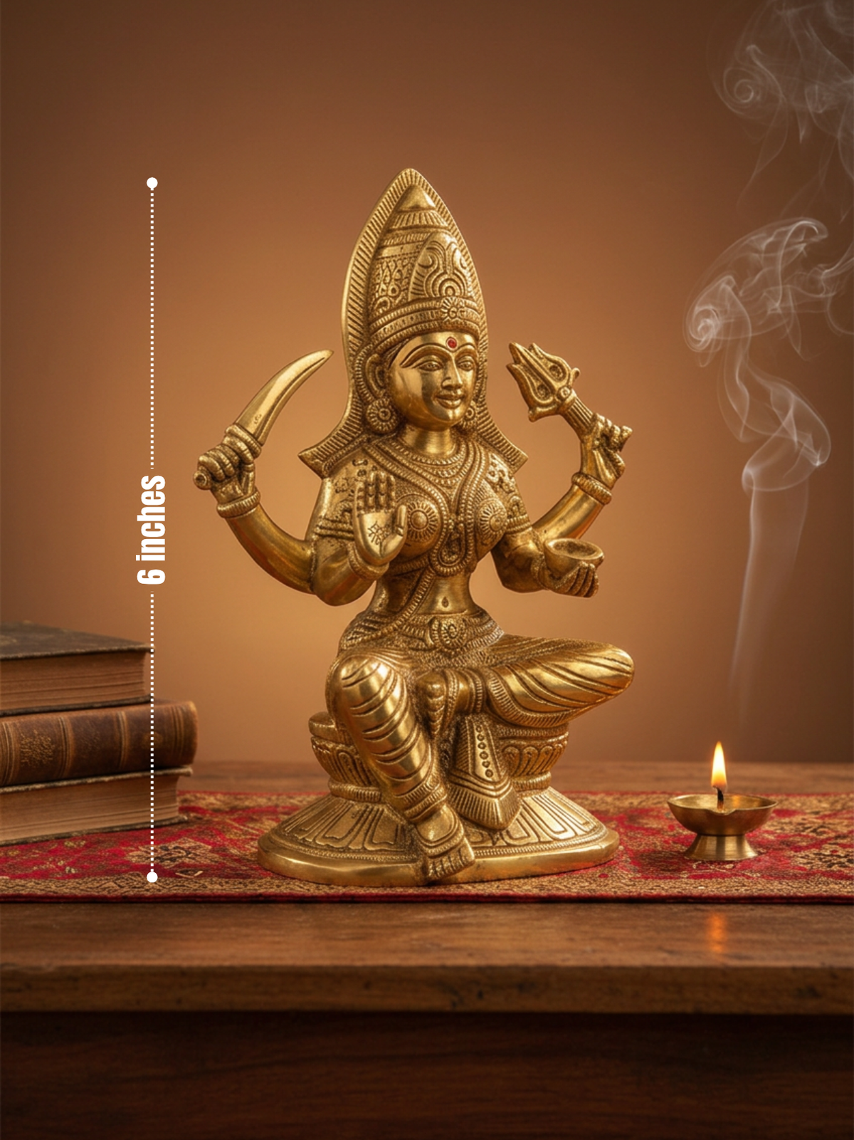 Santoshi Maa Brass Idol 6 Inch Handcrafted Murti for Home Temple Puja