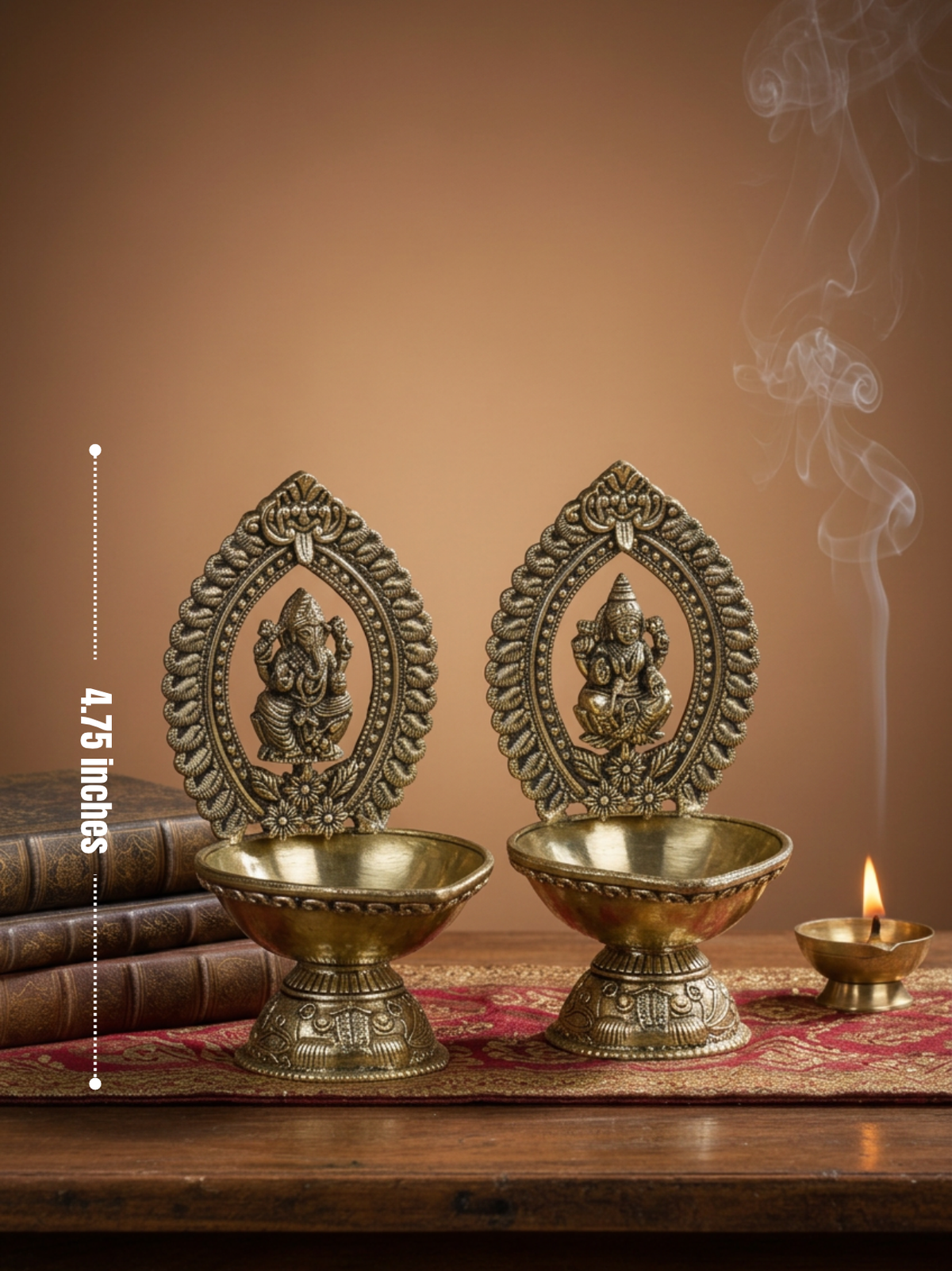 Ganesh Laxmi Prabhavalli Frame Ashtadhatu Diya Set of 2 Energised Puja Set