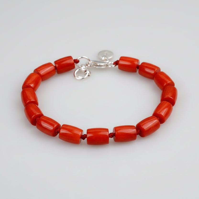 Red Coral Drum Shape Beads Bracelet-I
