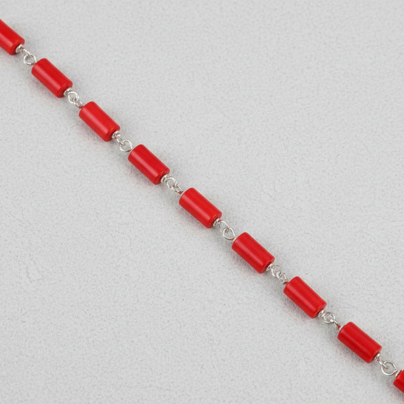 Coral Cylindrical Shaped 925 Silver Wire Bracelet-4 x 2 mm