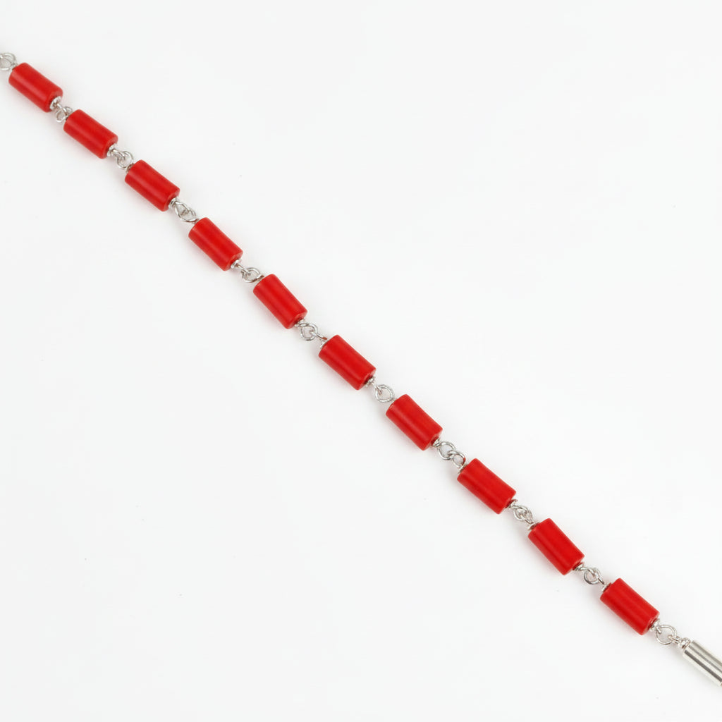Coral Cylindrical Shaped 925 Silver Wire Bracelet-8 x 5 mm