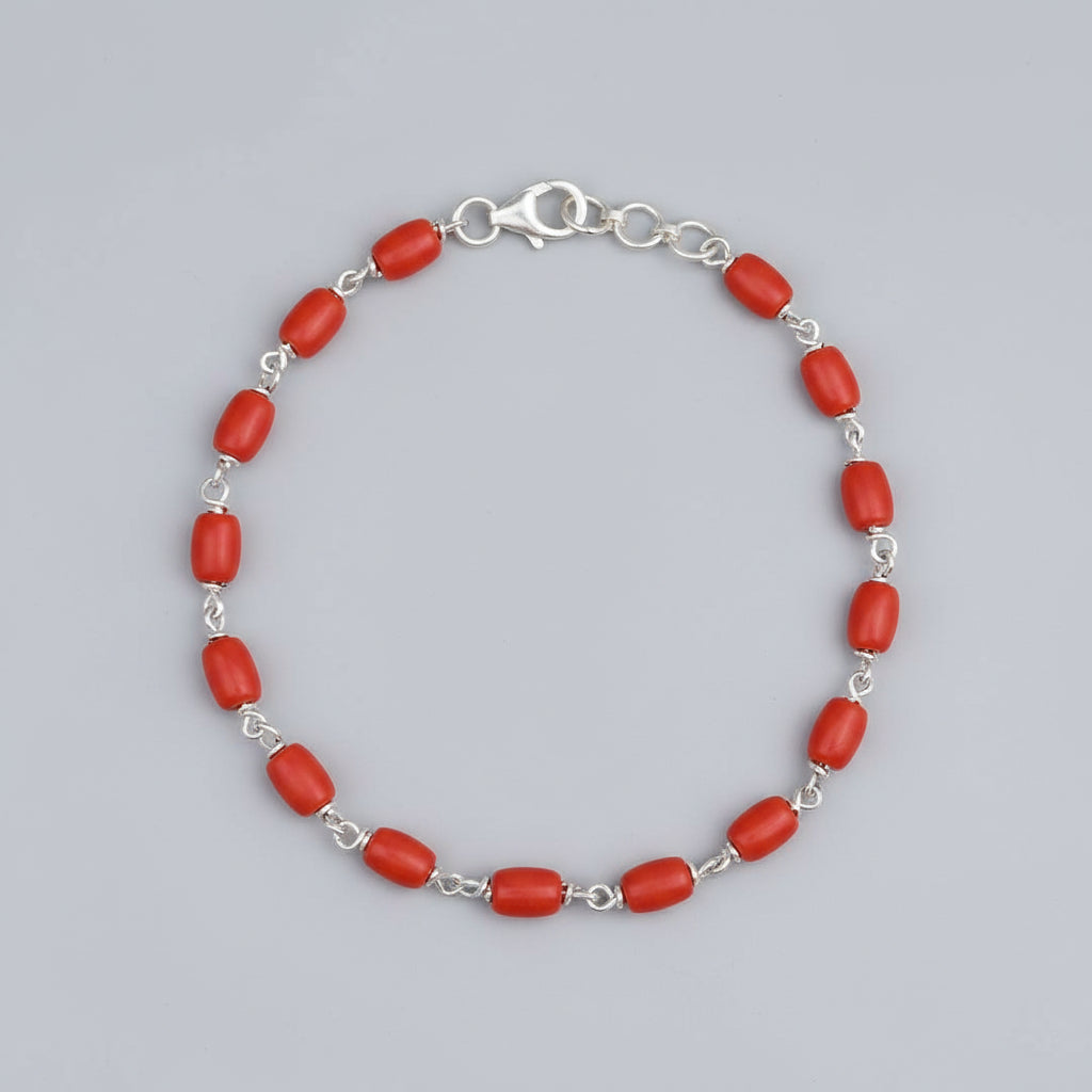 Coral Drum Shape 925 Silver Wire Bracelet-10 x 8 mm