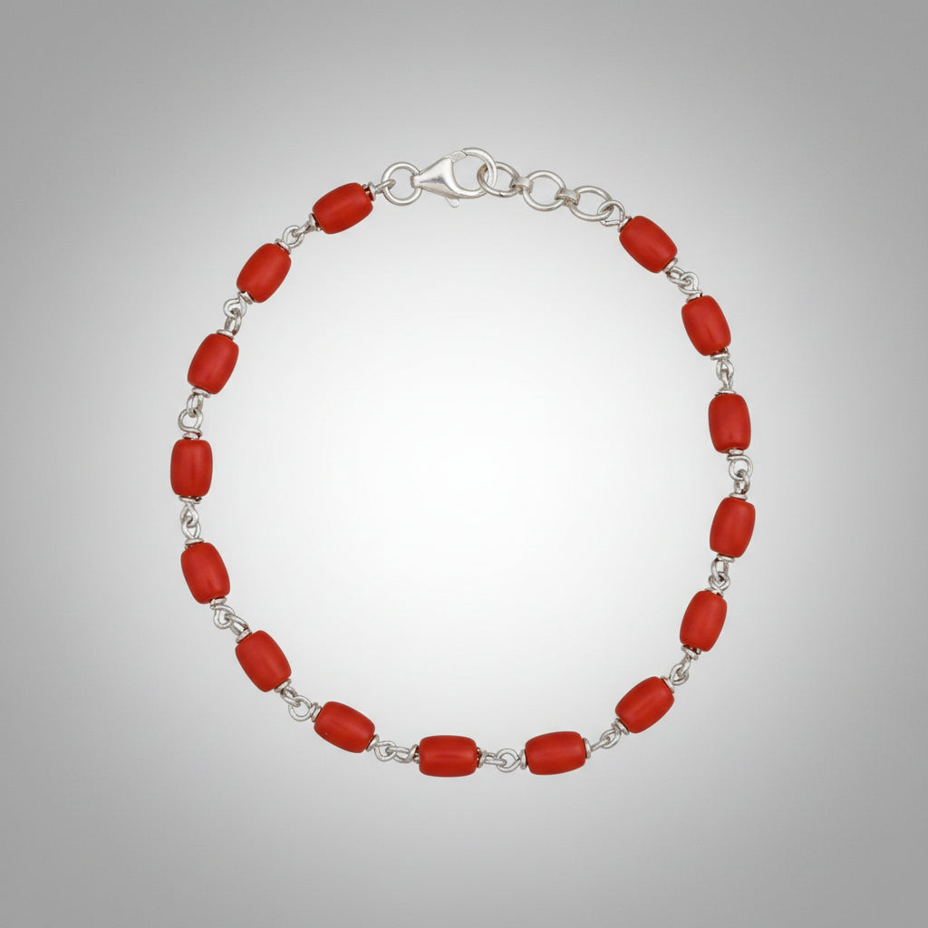 Coral Drum Shape 925 Silver Wire Bracelet-8 x 6 mm