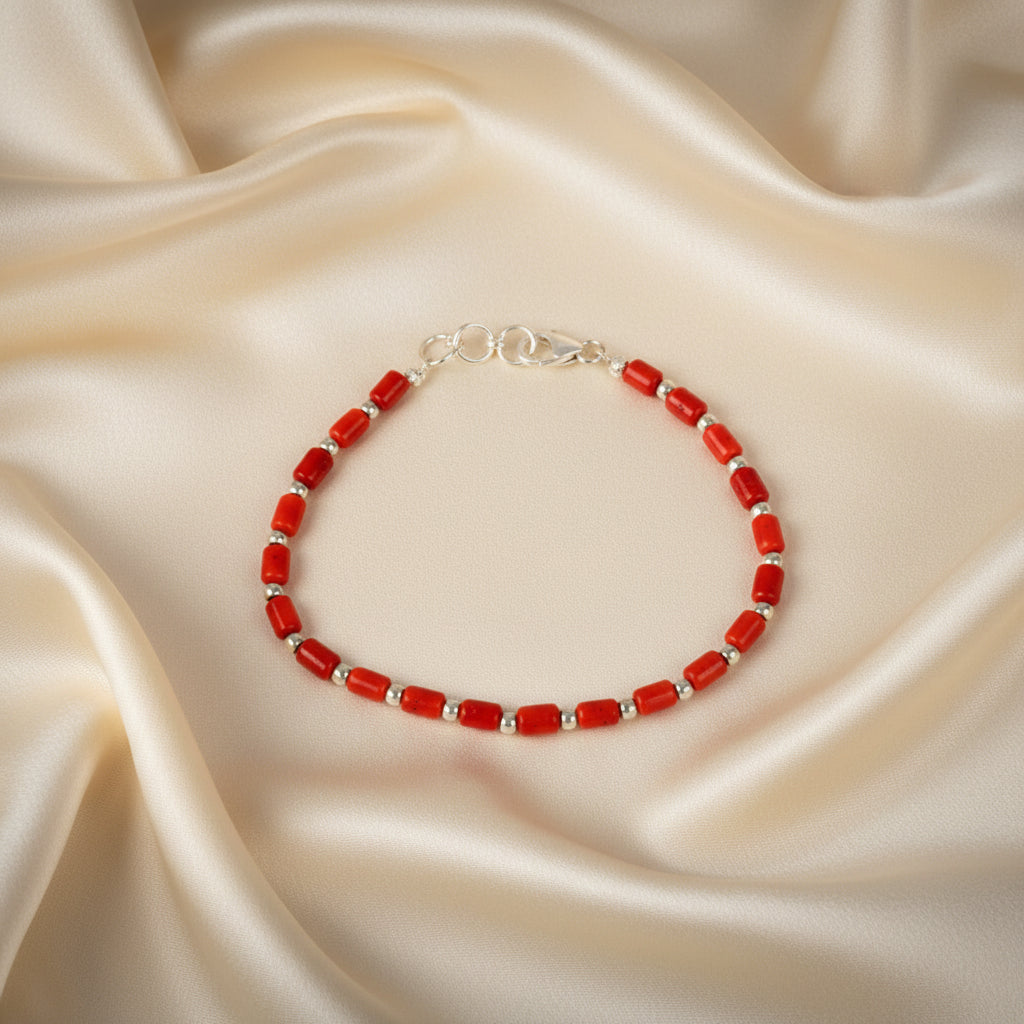Cylindrical Coral Bracelet in Pure Silver-6 mm