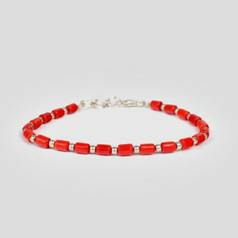 Cylindrical Coral Bracelet in Pure Silver-8 mm