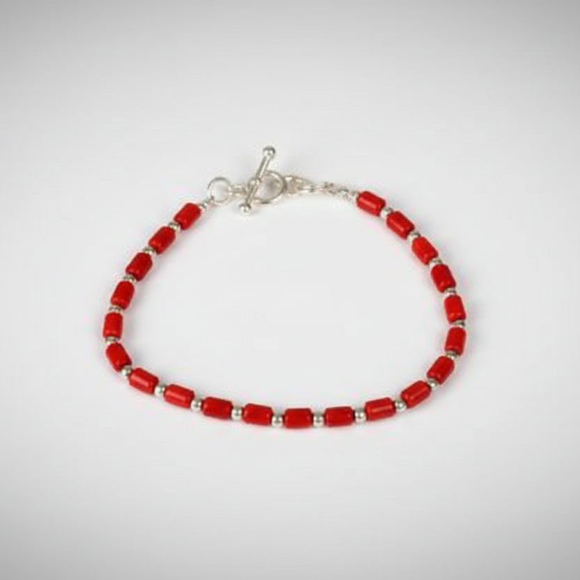 Cylindrical Coral Bracelet in Pure Silver (II)-4 mm