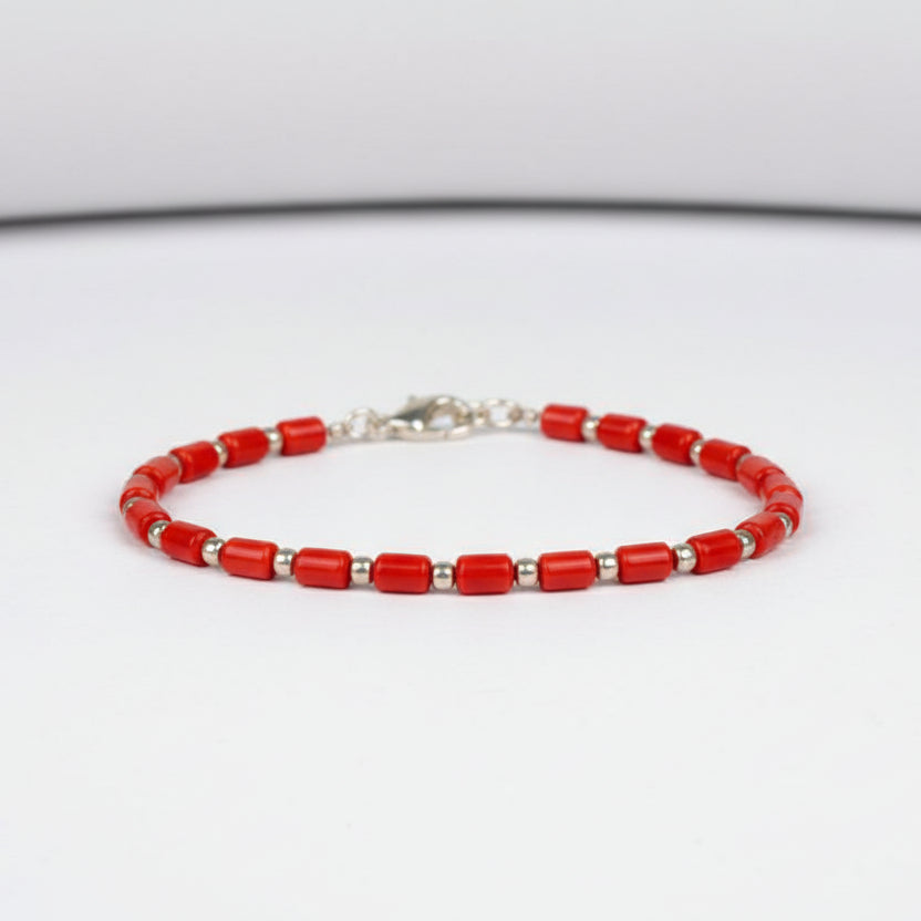 Cylindrical Coral Bracelet in Pure Silver (II)-4 mm