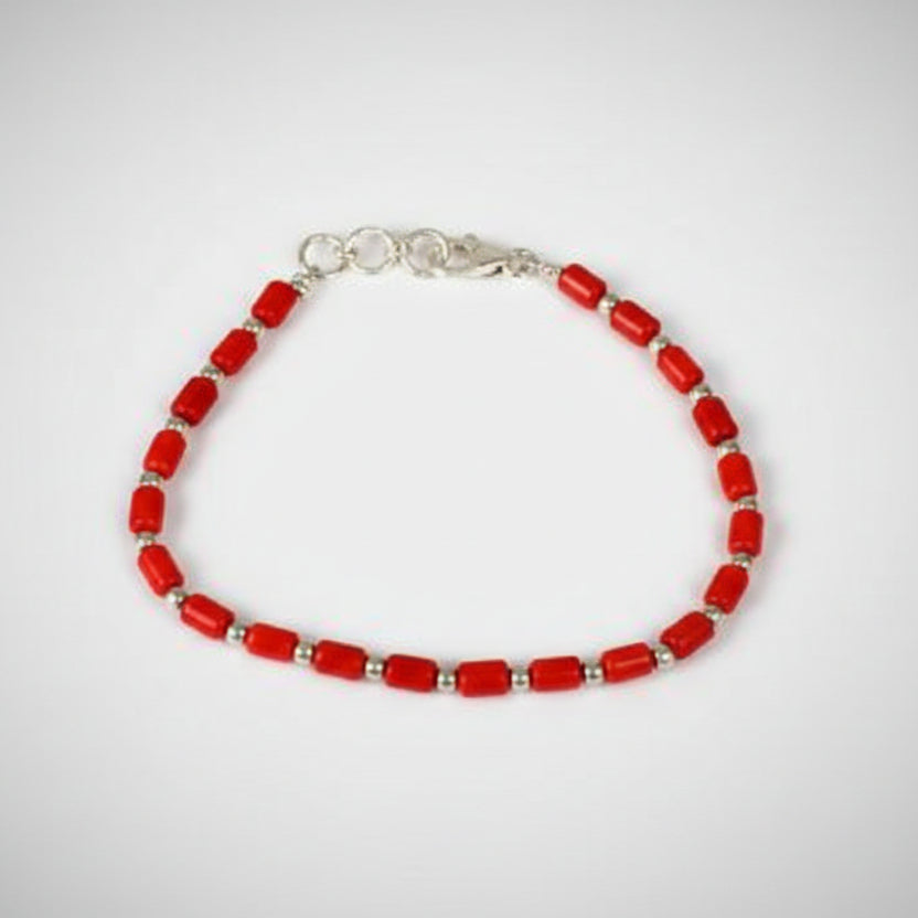 Cylindrical Coral Bracelet in Pure Silver (II)-5 mm