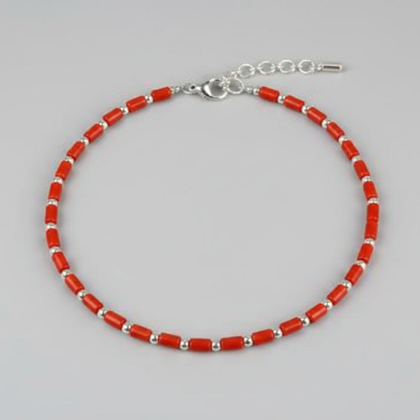 Cylindrical Coral Bracelet with Pure Silver Balls