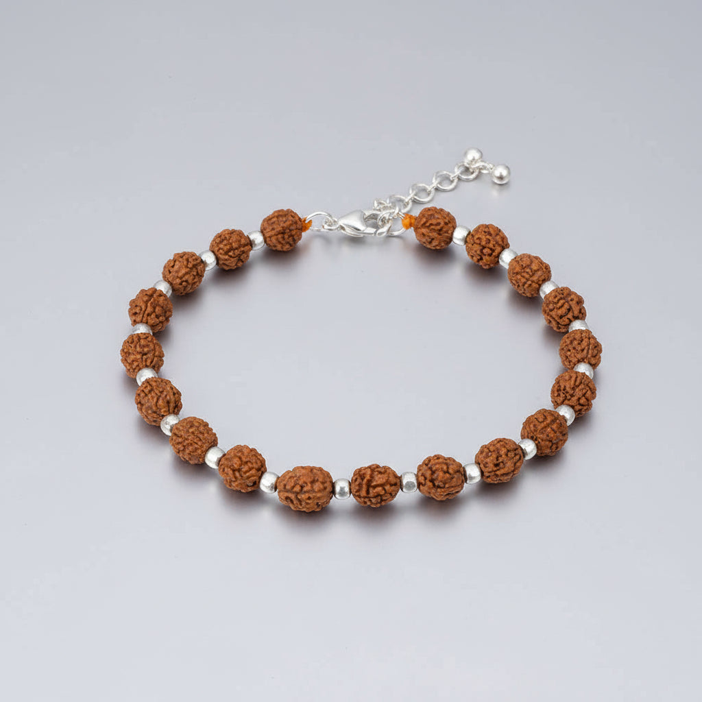 Rare 4 Mukhi Semi Chikna Bracelet (8mm)-Silver Balls