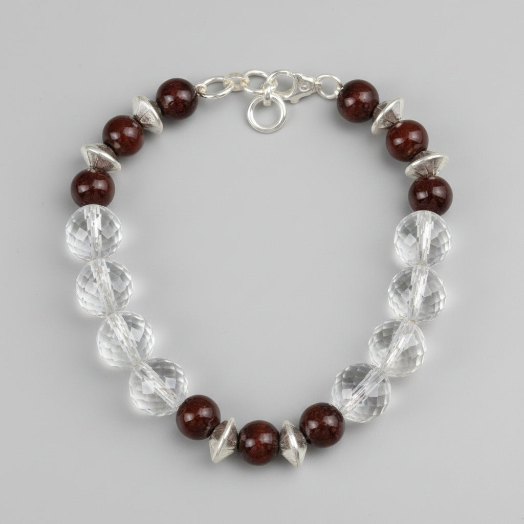 Round Faceted Sphatik & Red Sandalwood Bracelet-7 mm