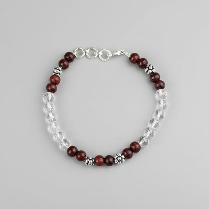 Round Faceted Sphatik & Red Sandalwood Bracelet-7 mm
