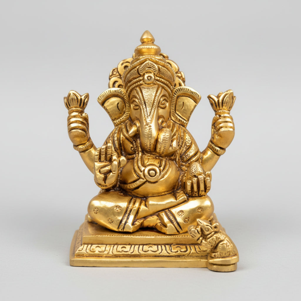 Dagdusheth Halwai Ganpathi Brass Idol 4.5 Inch Handcrafted Pure Brass Murti