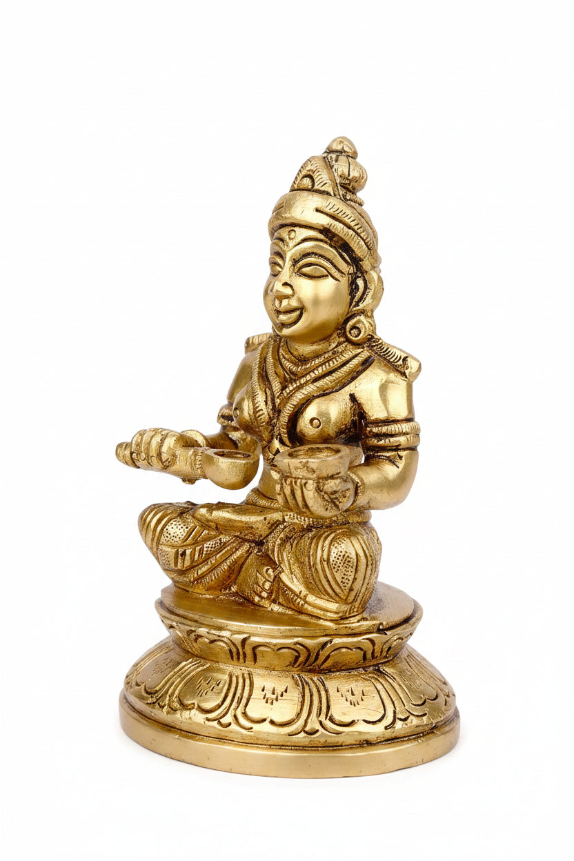 Devi Annapurna Brass Murti 4 Inch Goddess of Food and Nourishment Pure Brass Idol - ManiMonk