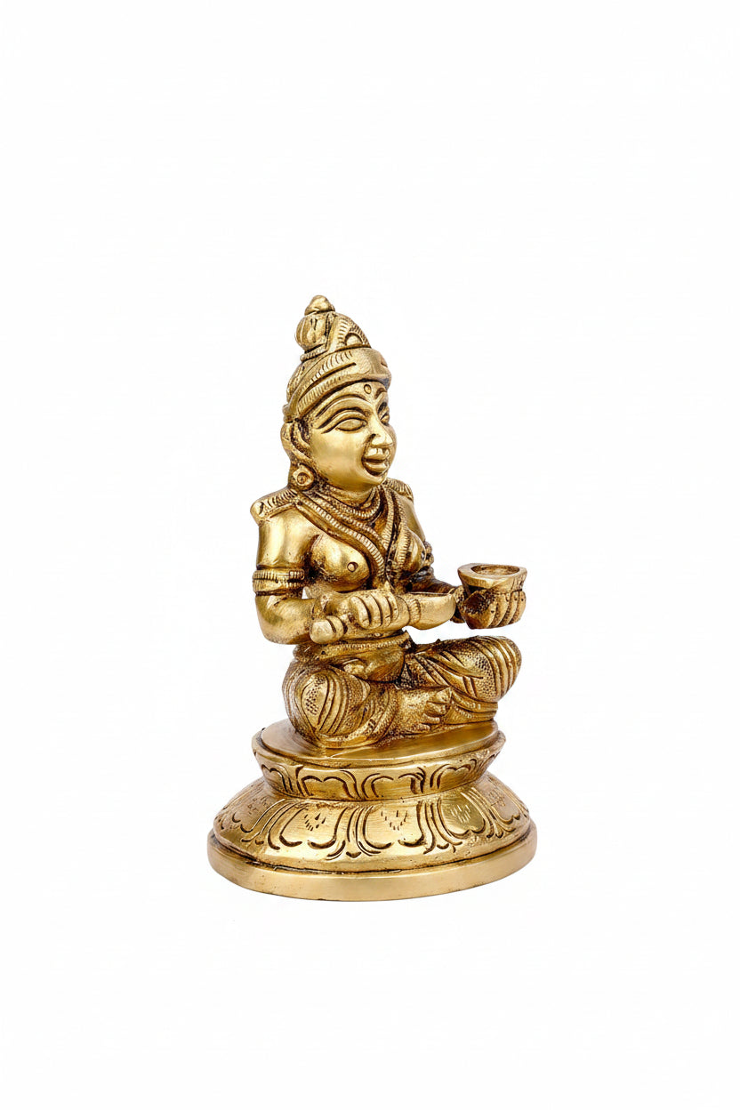 Devi Annapurna Brass Murti 4 Inch Goddess of Food and Nourishment Pure Brass Idol - ManiMonk