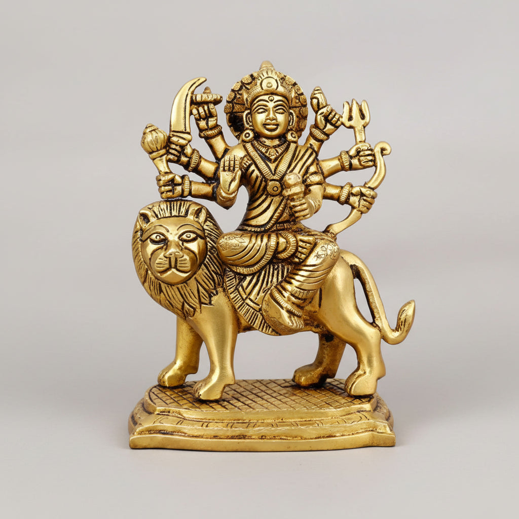 Devi Durga Brass Murti Handcrafted 5 Inch Idol for Home Temple and Puja