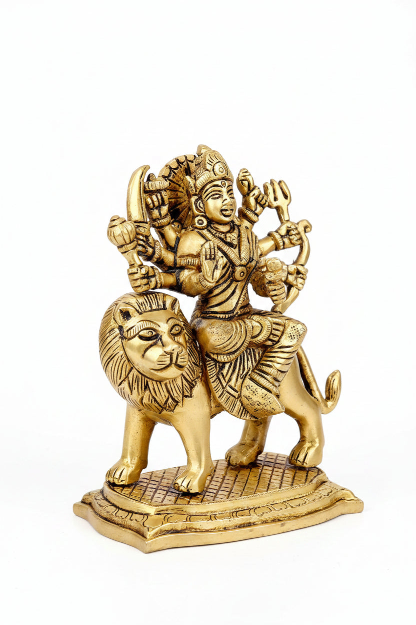 Devi Durga Brass Murti Handcrafted 5 Inch Idol for Home Temple and Puja - ManiMonk