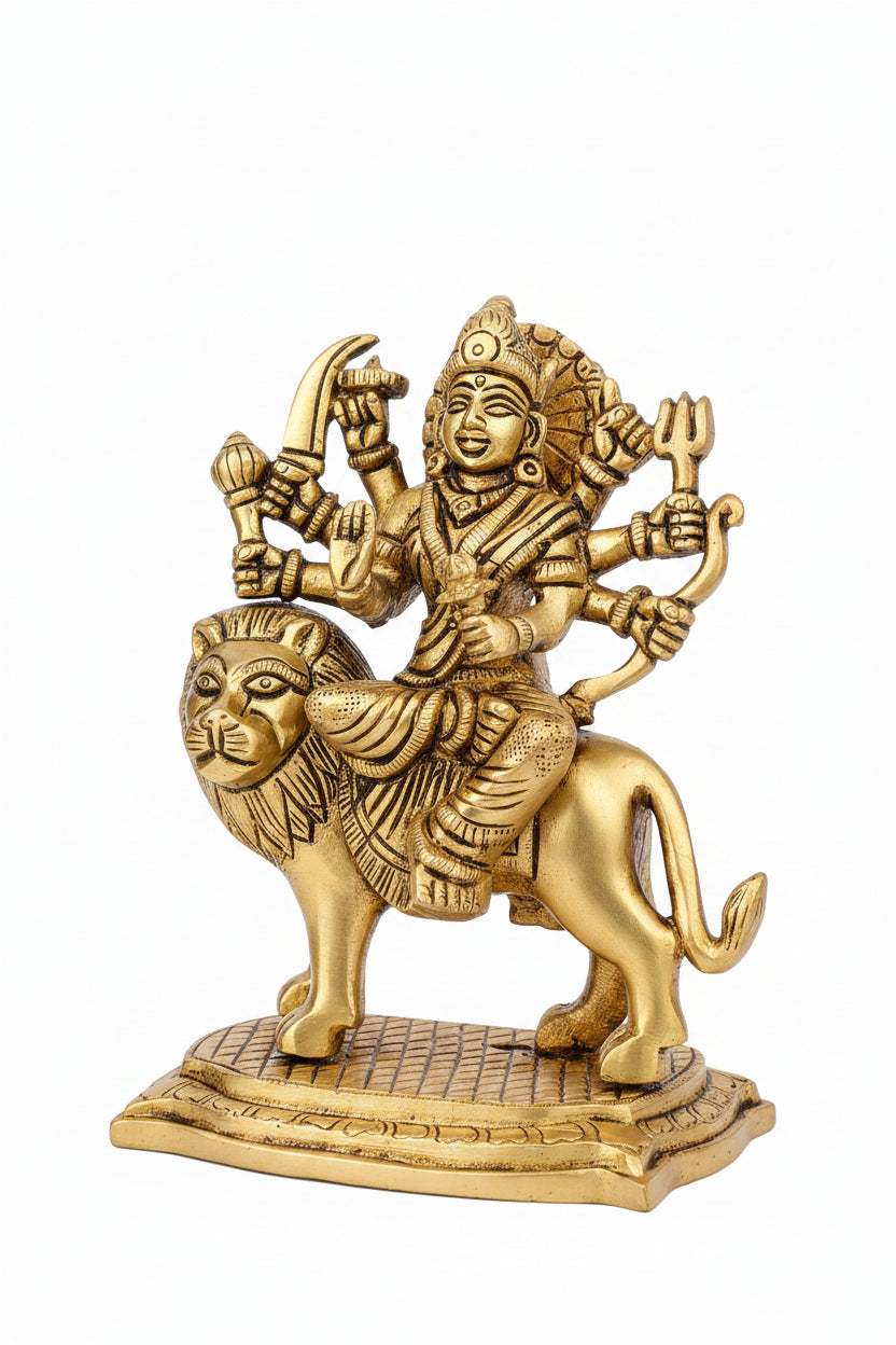 Devi Durga Brass Murti Handcrafted 5 Inch Idol for Home Temple and Puja - ManiMonk
