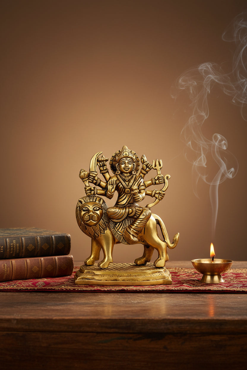 Devi Durga Brass Murti Handcrafted 5 Inch Idol for Home Temple and Puja