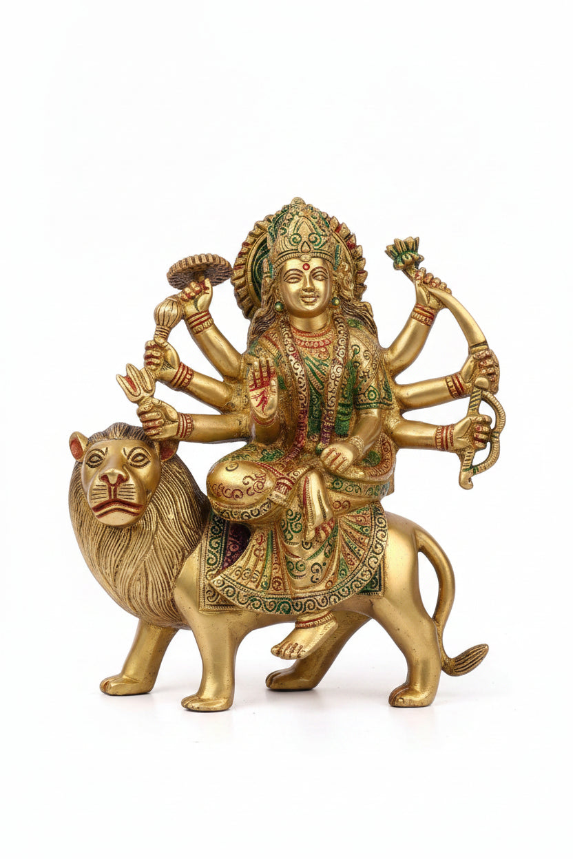 Devi Durga Brass Statue 8 Inch Handcrafted Pure Brass Idol for Home Temple Pooja
