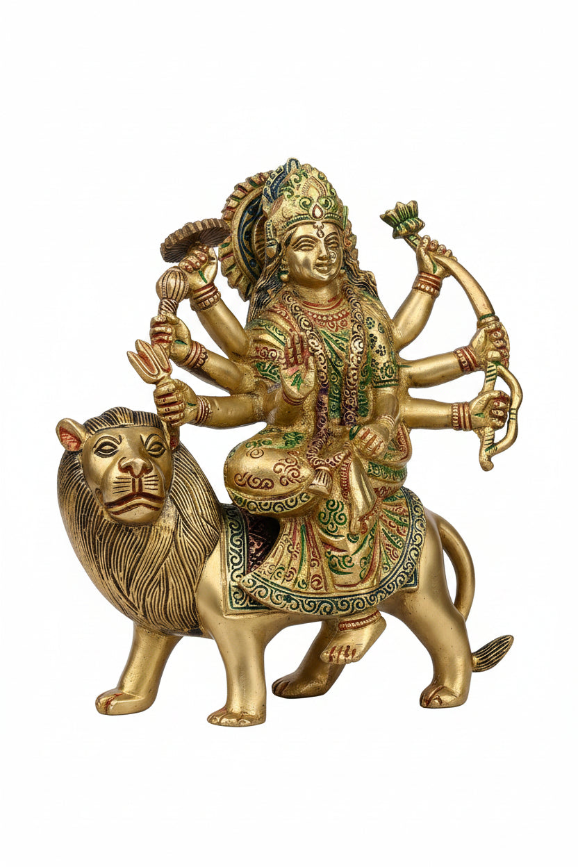 Devi Durga Brass Statue 8 Inch Handcrafted Pure Brass Idol for Home Temple Pooja - ManiMonk