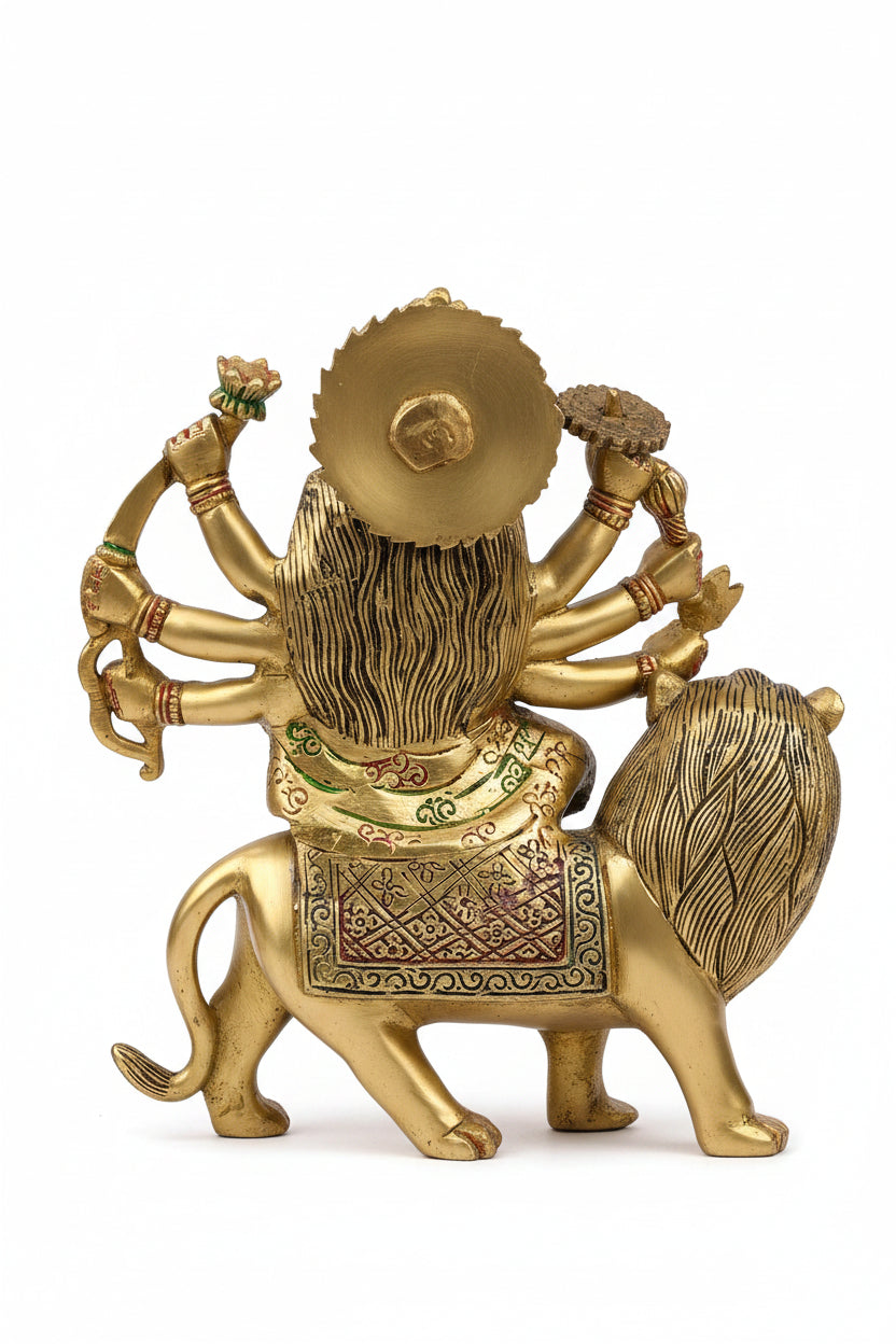 Devi Durga Brass Statue 8 Inch Handcrafted Pure Brass Idol for Home Temple Pooja - ManiMonk