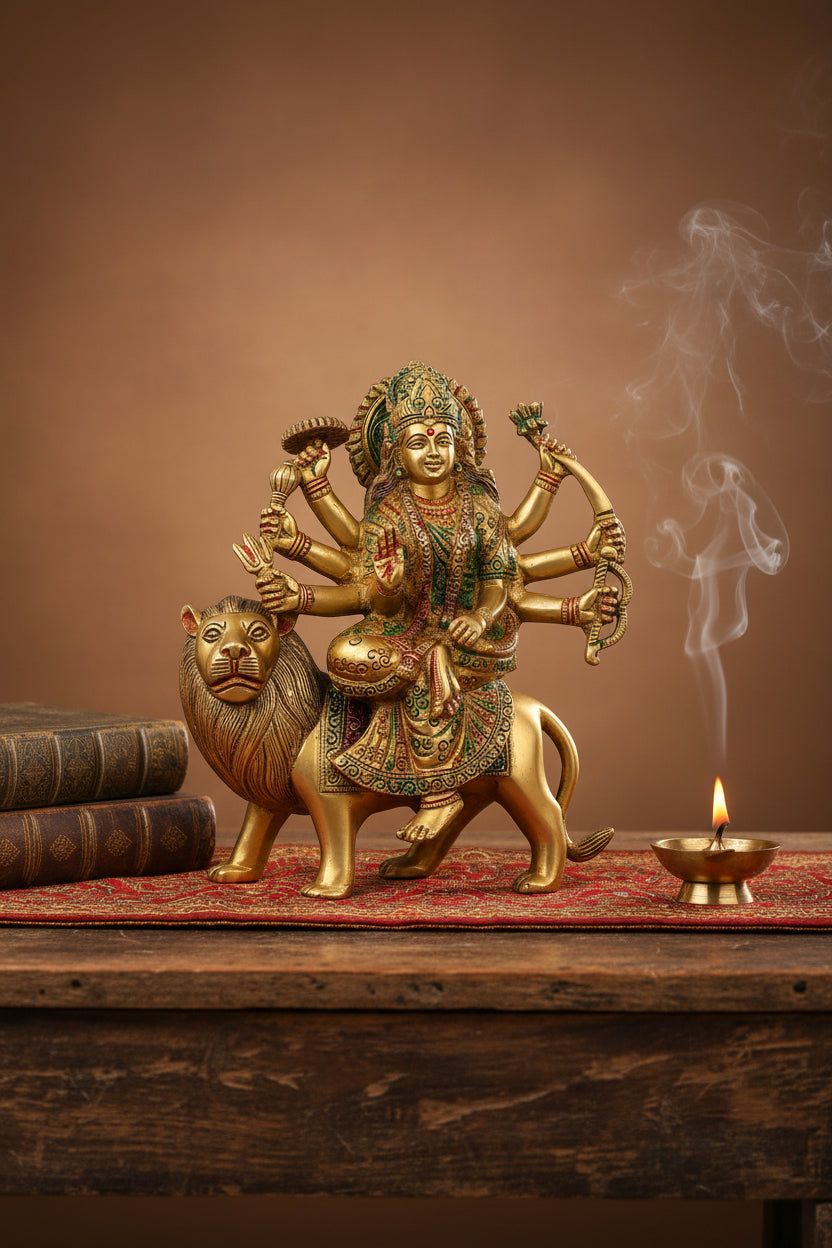 Devi Durga Brass Statue 8 Inch Handcrafted Pure Brass Idol for Home Temple Pooja