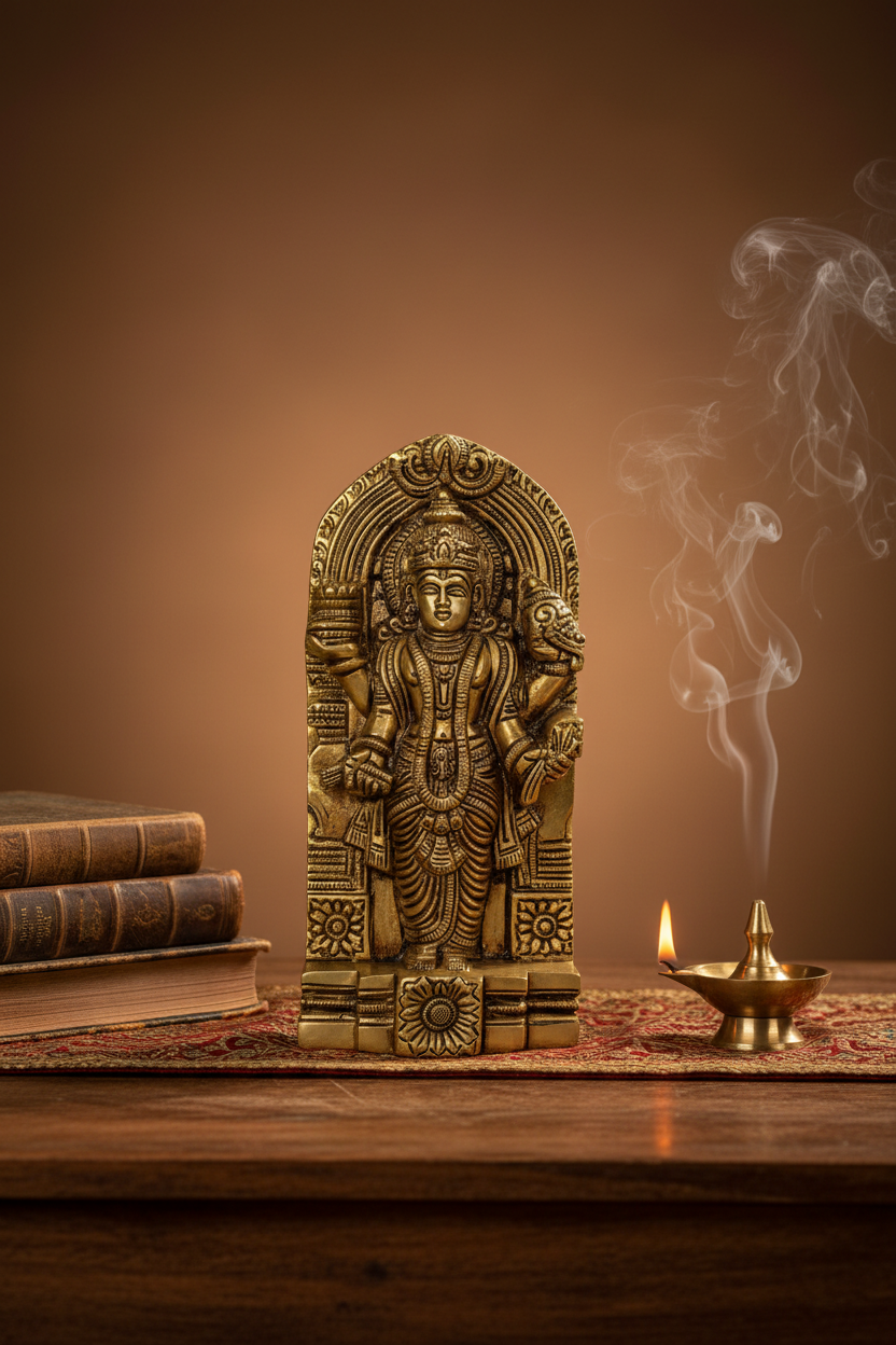 Dhanvantri Wall Hanging Brass Idol Handcrafted Pure Brass Lord Dhanvantari Relief Plaque for Home Mandir