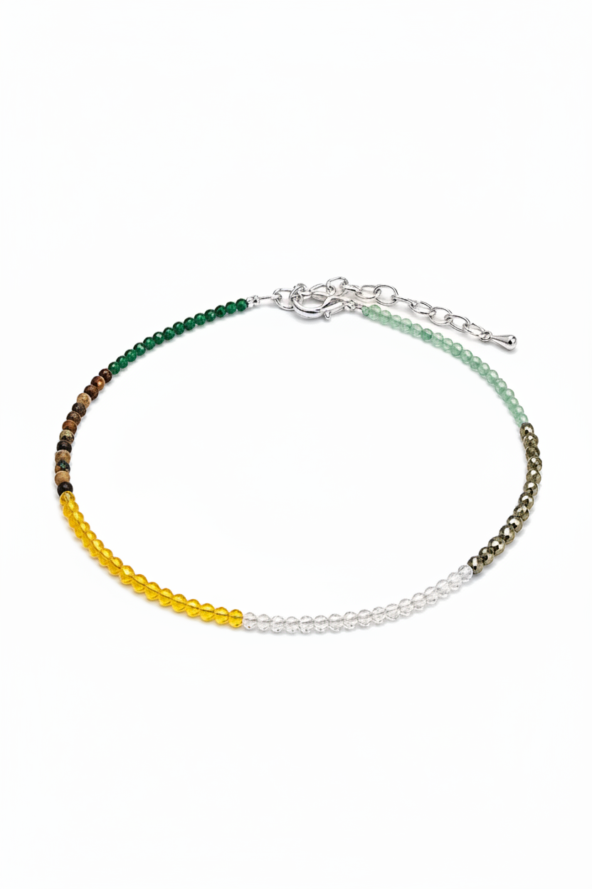 Natural DhanYog Crystal Anklet featuring Pyrite, Citrine, Green Aventurine, Tiger's Eye & Clear Quartz for Wealth Activation, Abundance, Success & Positive Energy – Handmade Adjustable Healing Anklet