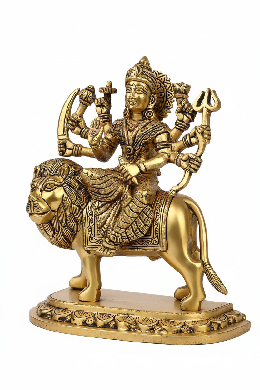 Durga Maa Brass Statue 7.7 Inch Premium Handcrafted Idol for Home Temple - ManiMonk