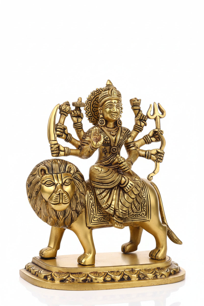 Durga Maa Brass Statue 7.7 Inch Premium Handcrafted Idol for Home Temple - ManiMonk