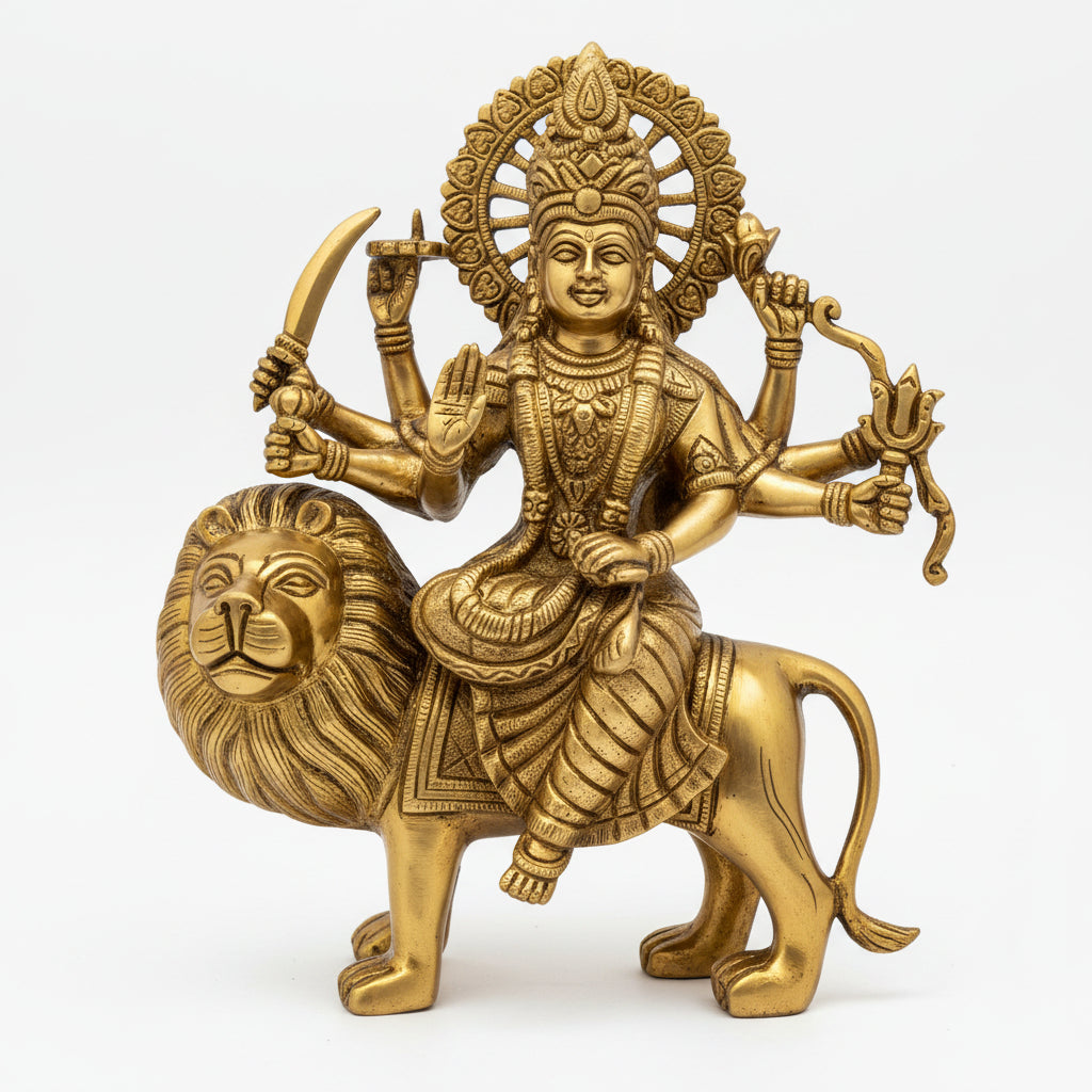 Durga Maa Sherawali Brass Statue 9.8 Inch Premium Handcrafted Idol for Home Temple