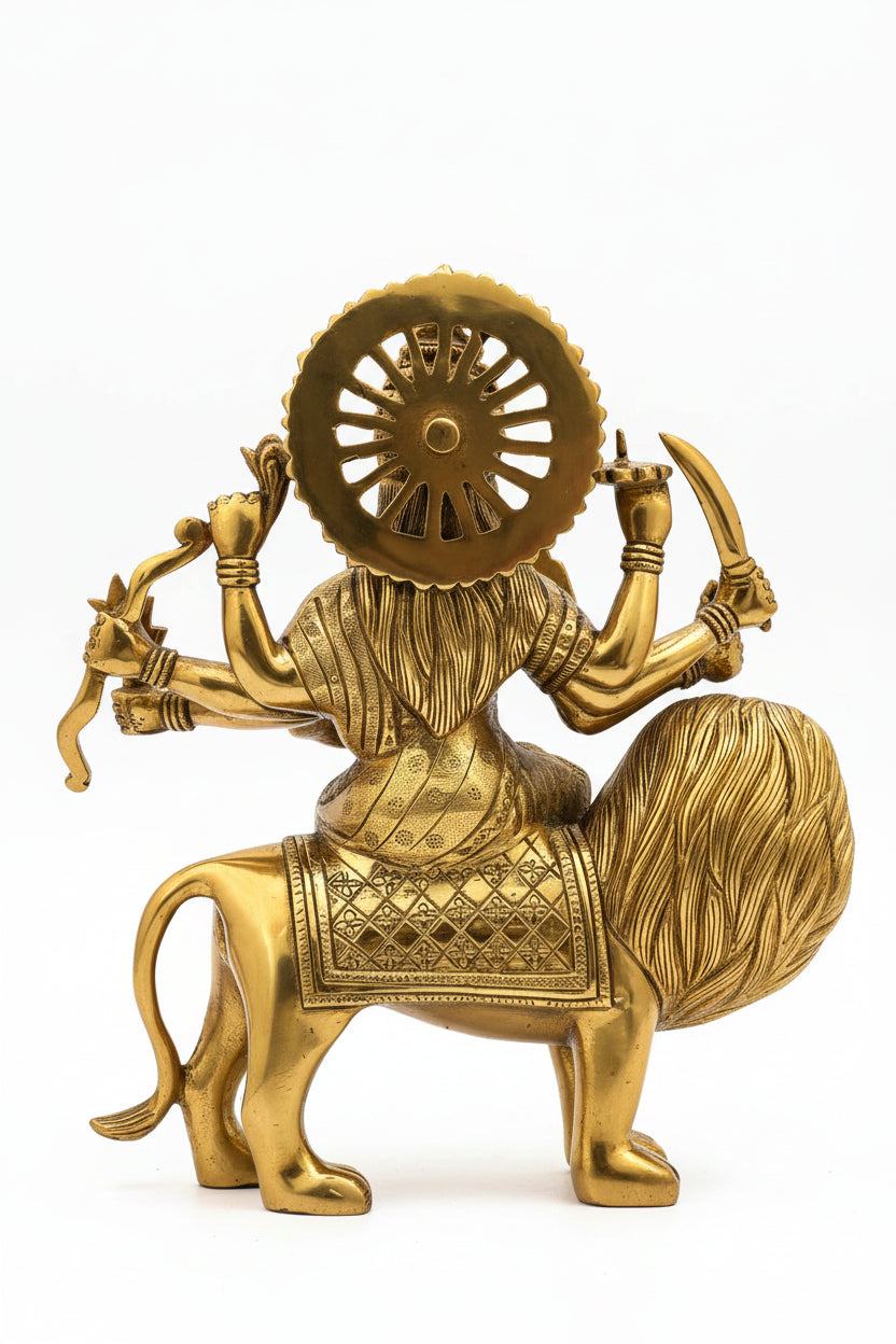 Durga Maa Sherawali Brass Statue 9.8 Inch Premium Handcrafted Idol for Home Temple - ManiMonk