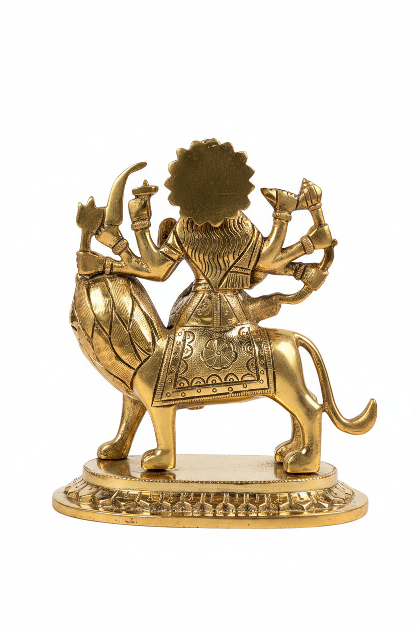 Durga Mata Brass Murti 5.5 Inch Handcrafted Idol for Home Temple Puja - ManiMonk