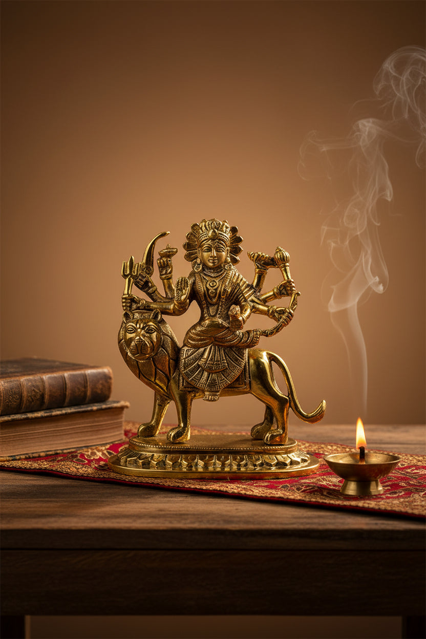 Durga Mata Brass Murti 5.5 Inch Handcrafted Idol for Home Temple Puja