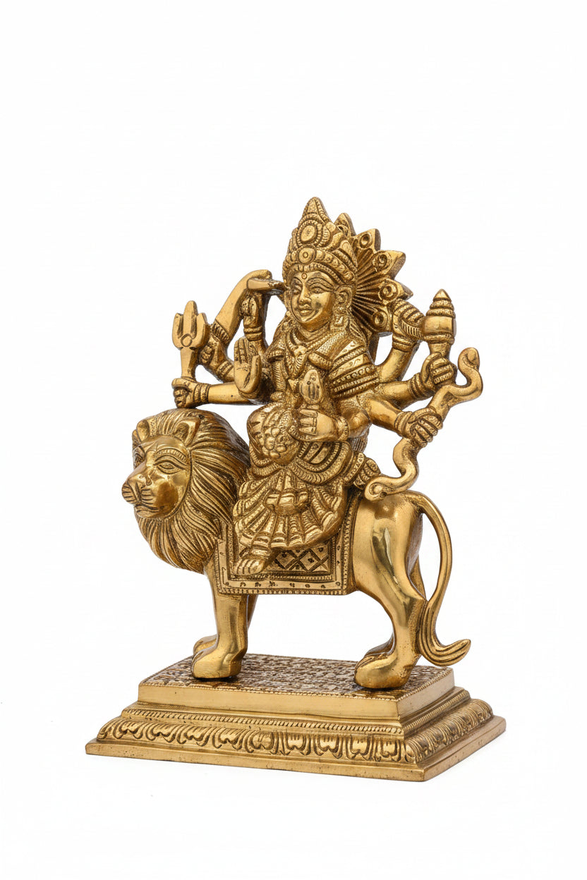 Durga Shakti Brass Murti 6 Inch Handcrafted Idol for Home Temple - ManiMonk